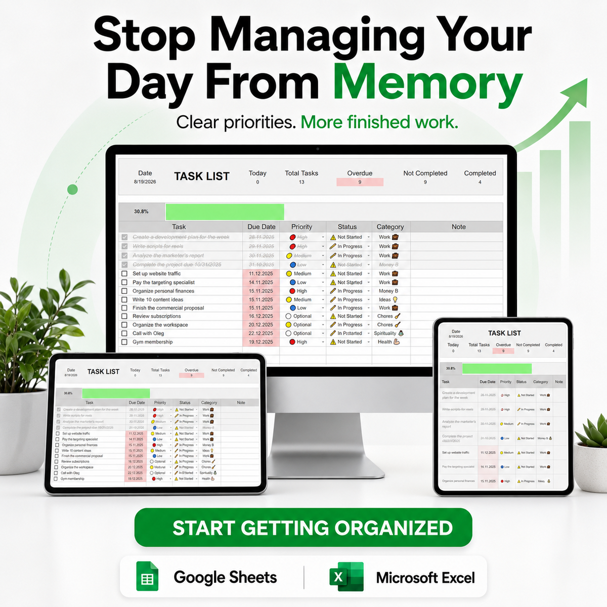 Task Tracker Spreadsheet – Get Organized, Prioritize What Matters & Finish More