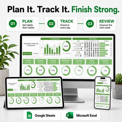 Weekly Planner Spreadsheet – Build Better Habits, Stay Focused & Make Every Week Count