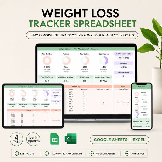 Weight Loss Tracker Spreadsheet – Stay Consistent, Track Your Progress & Reach Your Goals